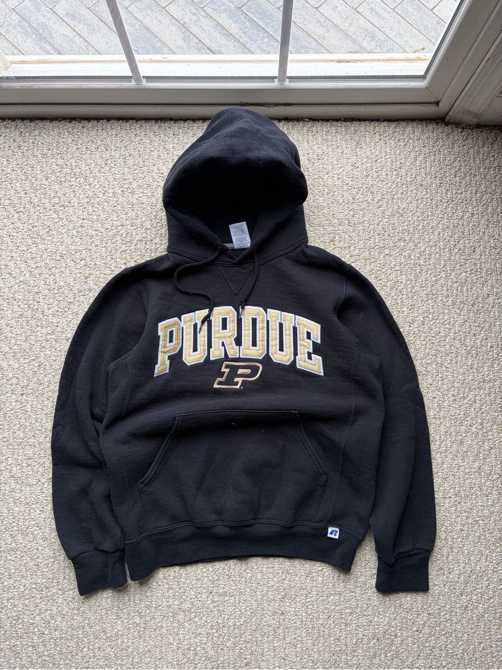 Vintage Russell Athletic Black Hoodie size small. Purdue college Lettering.